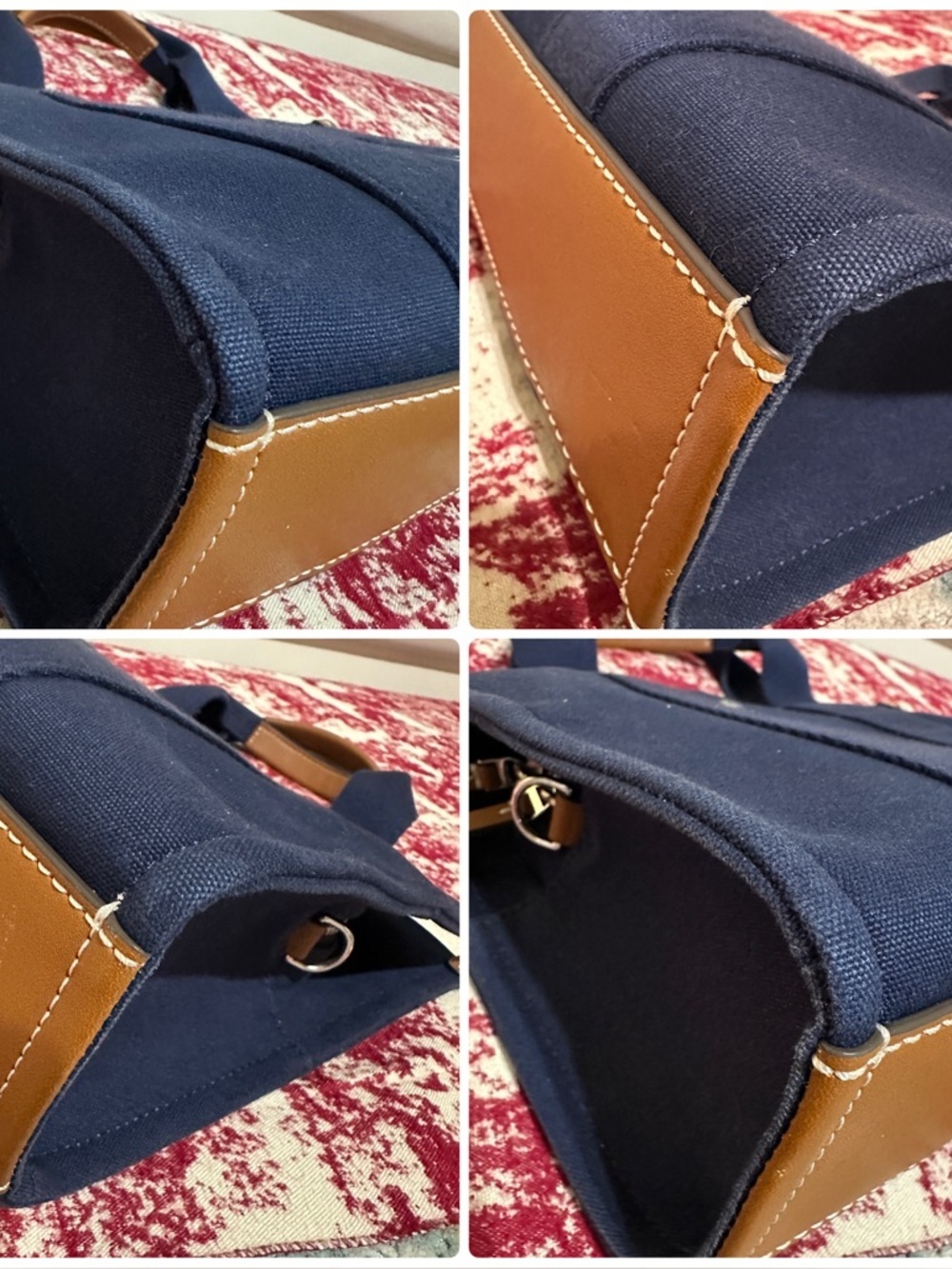 Tory Burch Navy Canvas 2-Way Bag with Tan Leather Trim - Picture 9 of 16